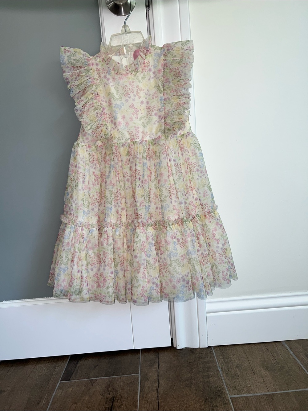 Floral Ruffle Tiered Girls' Formal Dress - Pink & Cream Size 6 Yrs